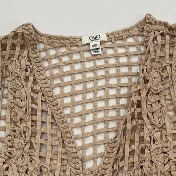 Cato Open Weave Macrame/Crochet Look Boho, Hippie, Cotton Open Vest Lagenlook 18 - Picture 3 of 12
